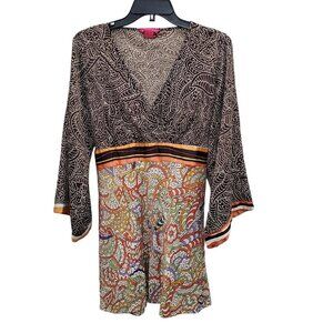 Sunny Leigh Women's Mixed Media Bohemian Paisley Print Surplus Kimono Top Size M